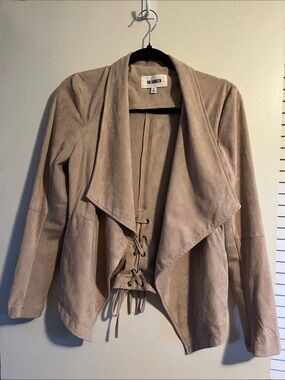 BB Dakota Taupe Suede-Look Lace-Up in back Draped Jacket